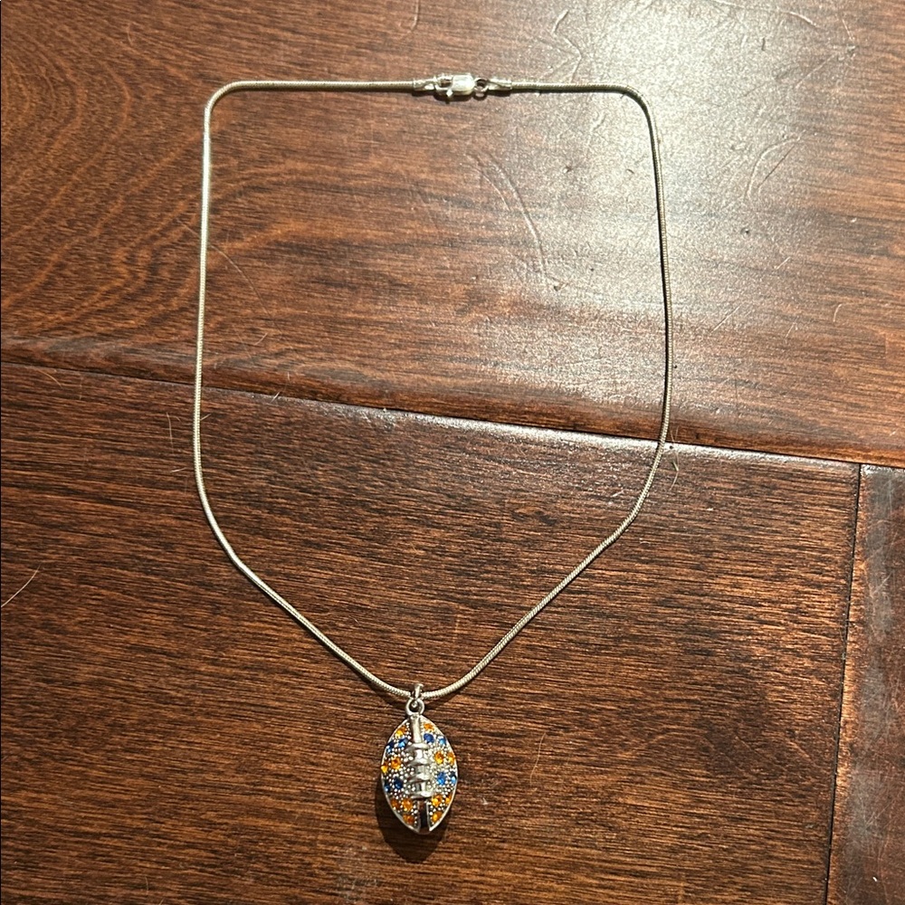 Blue and Orange Rhinestone Football Necklace Florida Gators